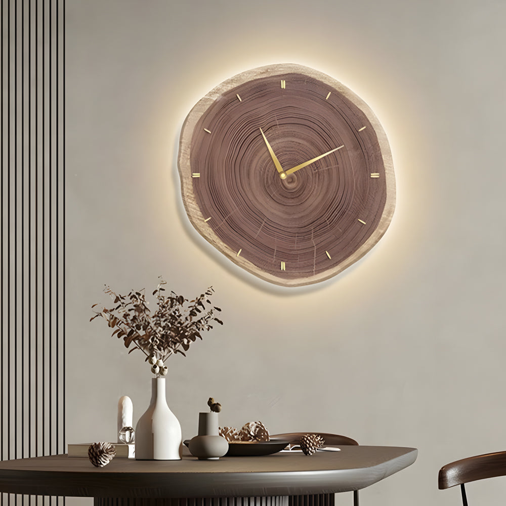 Rustic Round Wood Slice Clock with Remote Control and LED Lights - US Plug - Lighting > Wall Lights > Wall sconces - DINIBLO 