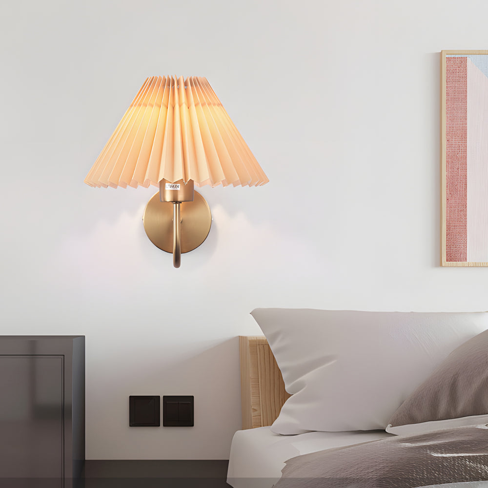 Vintage 1-Light Dimmable Metallic Armed Sconce with Pleated Fabric Shade - Lighting > Wall Lights > Wall sconces - DINIBLO 