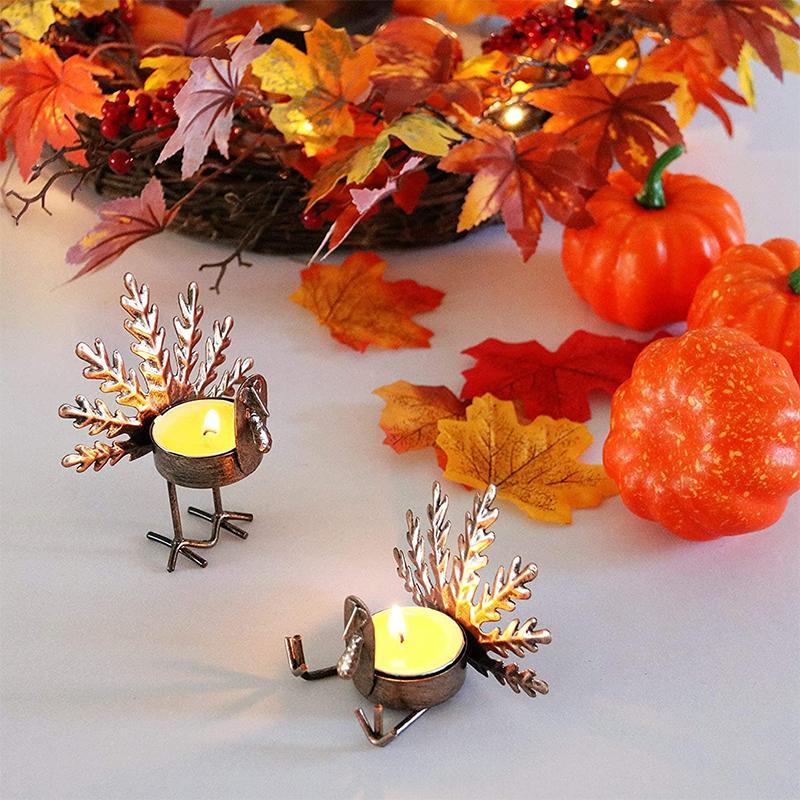 6-Piece Metal Turkey Tea Light Candle Holder Set Thanksgiving Decoration - Home Decor > Candle holders & Lanterns > Candles & Candle holders - DINIBLO 