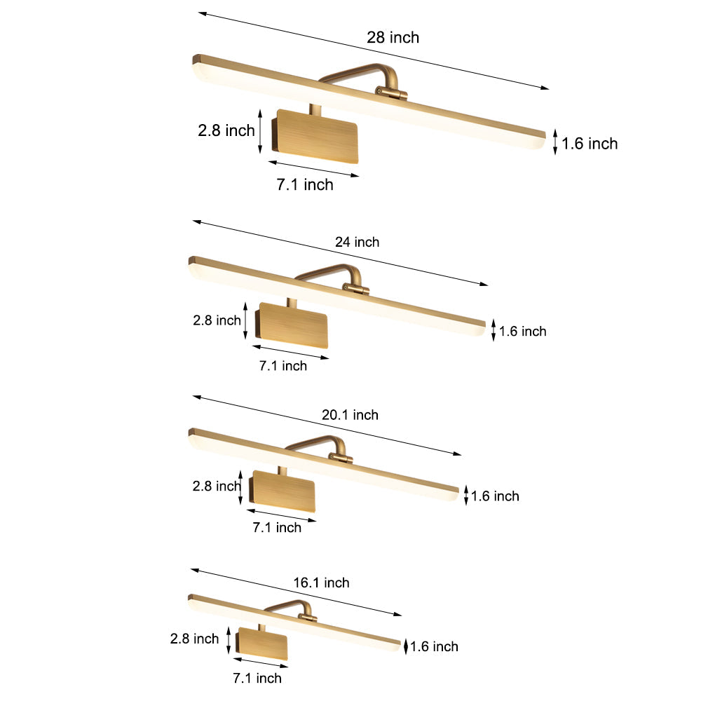 1-Light Adjustable Linear LED Vanity Light with Brass Finish - Lighting > Wall Lights > Bathroom Vanity Lighting - DINIBLO 