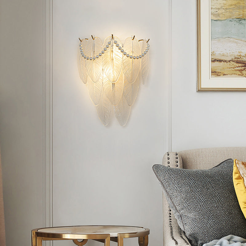 Glass Leaves Feathers Luxury Three Step Dimming French Style Wall Lamp - Lighting > Wall Lights > Wall sconces - DINIBLO 