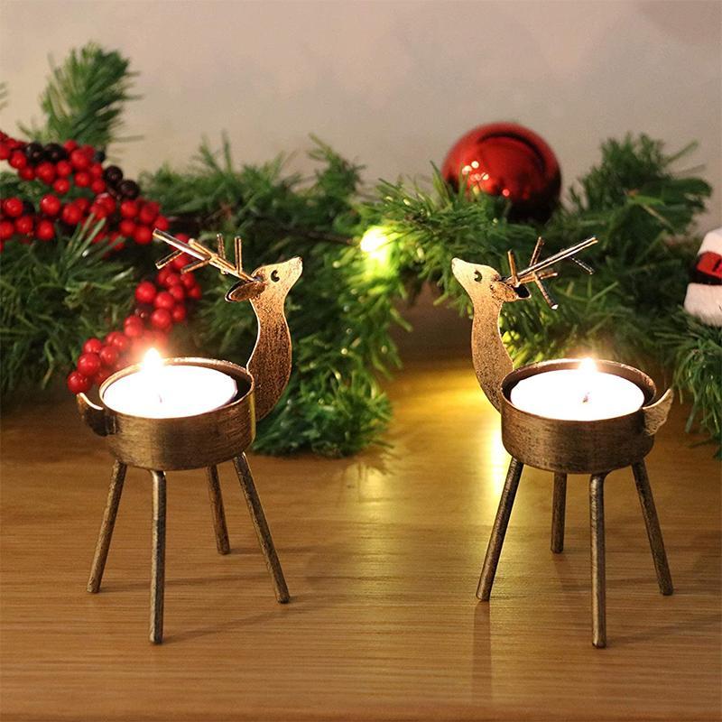 6-Piece Metal Reindeer Tea Light Candle Holder Set Christmas Table Decorations - Home Decor > Candle holders & Lanterns > Candles & Candle holders - DINIBLO 