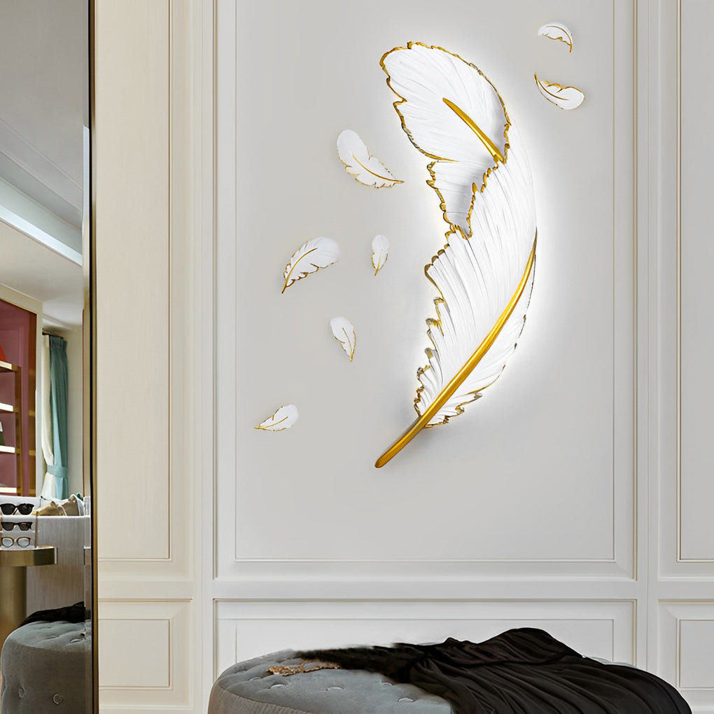 Creative Resin Feathers 3D Decor LED Dimmable White Wall Sconces Light - Lighting > Wall Lights > Wall sconces - DINIBLO 