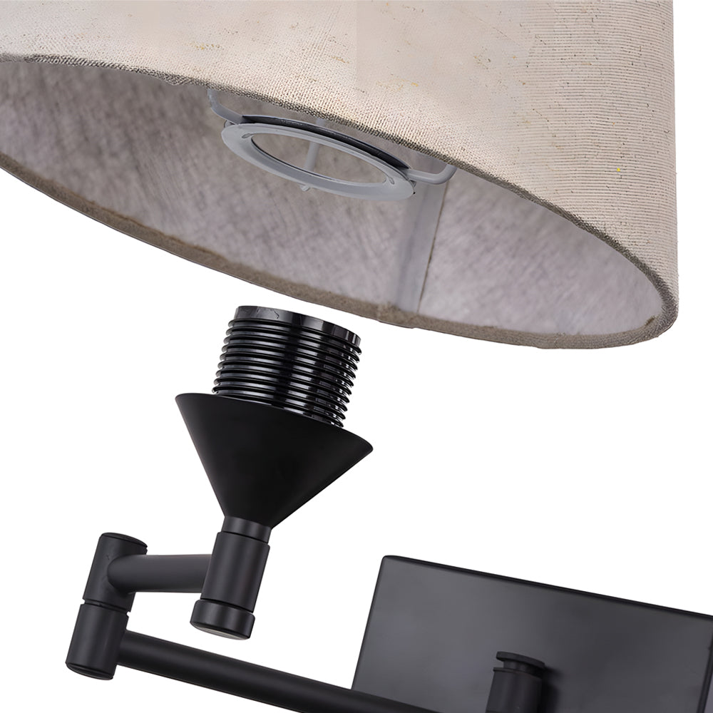 1-Light Linen/Brown/White Plug-In Swing Arm Wall Lamp with Linen Shade - Lighting > Wall Lights > Swing Arm Wall Sconces - DINIBLO 