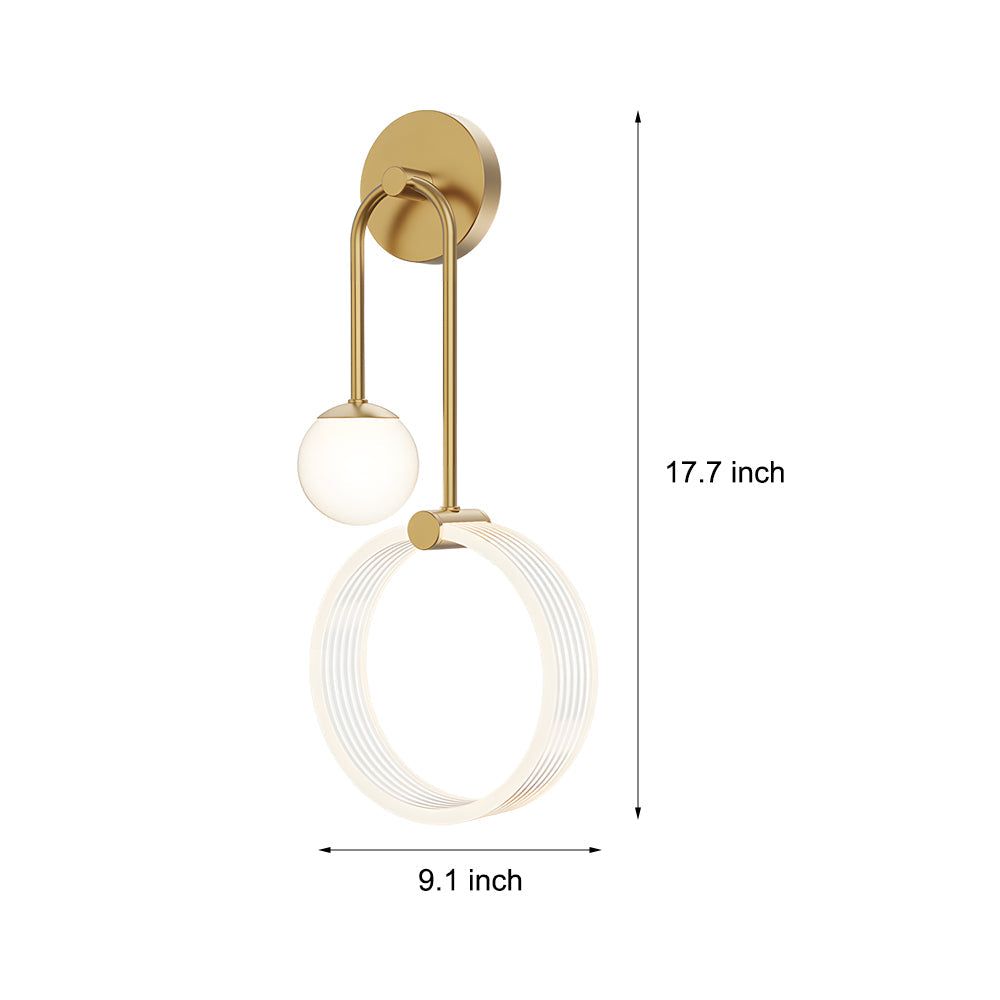 Modern 2-Light LED Wall Sconces with Acrylic Ring and Frosted Globe - Lighting > Wall Lights > Wall sconces - DINIBLO 