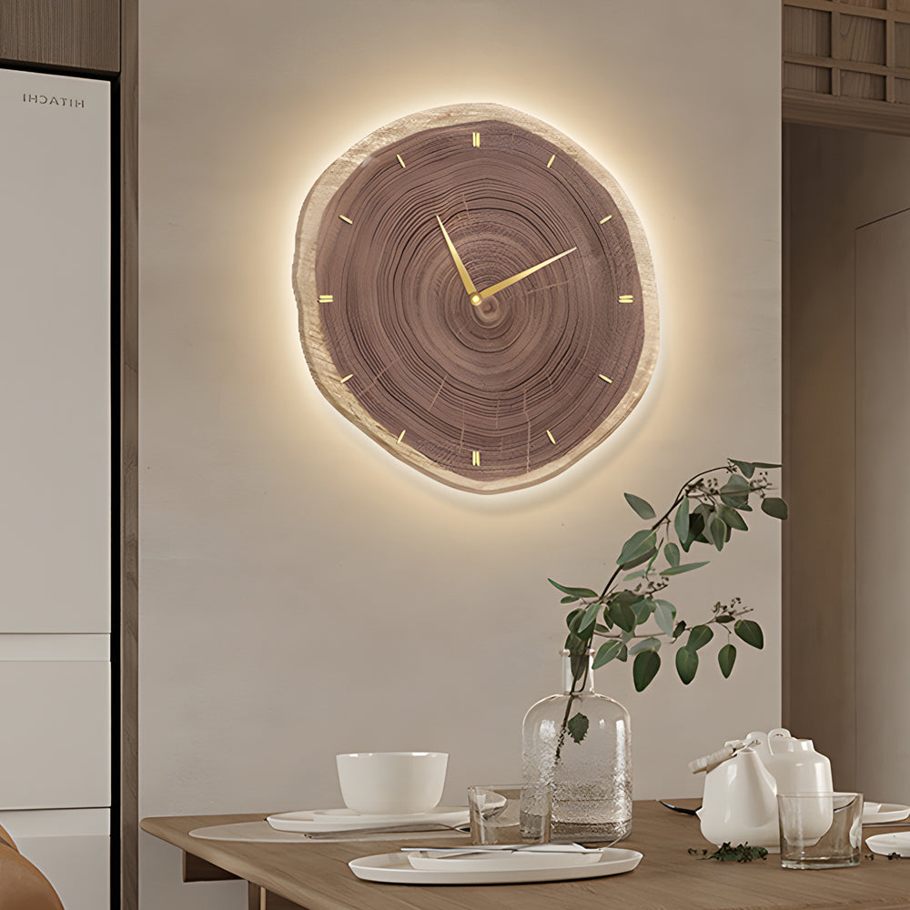 Rustic Round Wood Slice Clock with Remote Control and LED Lights - US Plug - Lighting > Wall Lights > Wall sconces - DINIBLO 