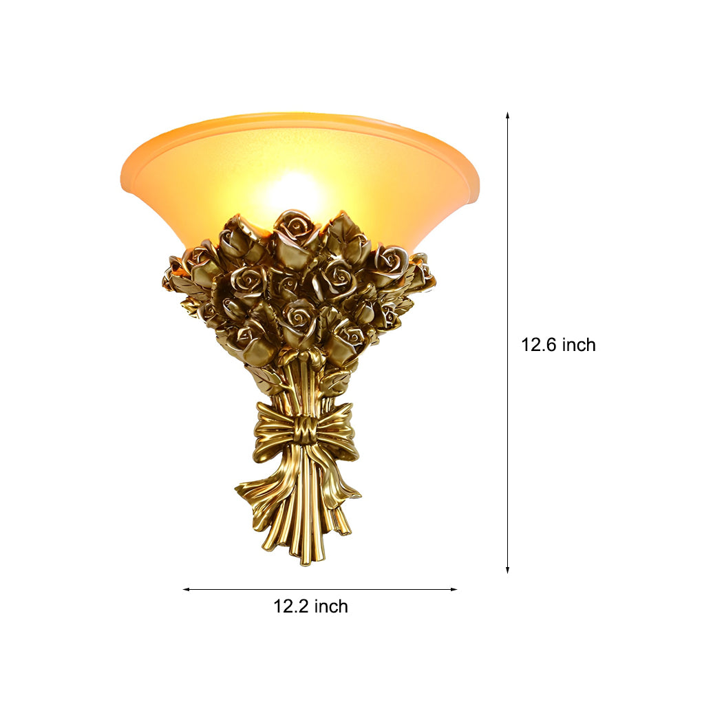 Retro Resin Roses Bouquet Glass European-Style Wall Lamp Wall Light Fixture - Lighting > Wall Lights > Wall sconces - DINIBLO 