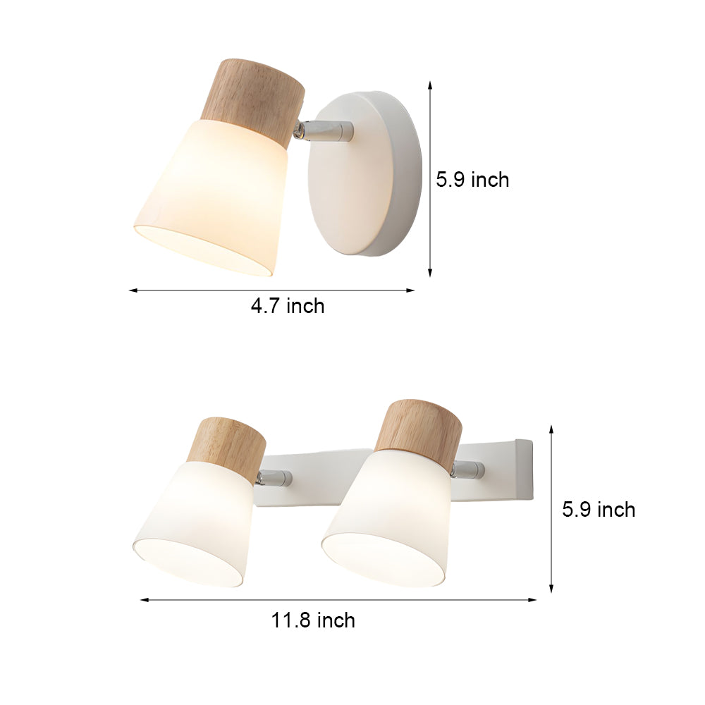 Wood Glass Cone Rotatable Light Wall Sconce, White - Lighting > Wall Lights > Wall sconces - DINIBLO 