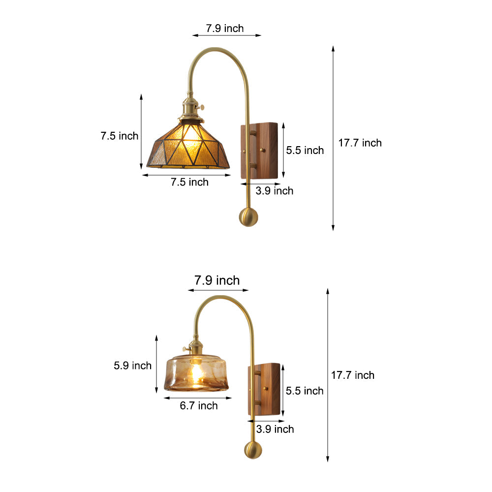 1 Head Vintage Brass Wall Light Glass Shade High Arm Wall Lamp - Lighting > Wall Lights > Wall sconces - DINIBLO 