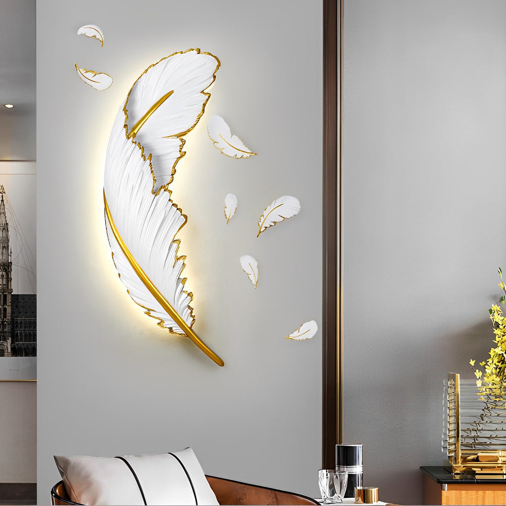 Creative Resin Feathers 3D Decor LED Dimmable White Wall Sconces Light - Lighting > Wall Lights > Wall sconces - DINIBLO 