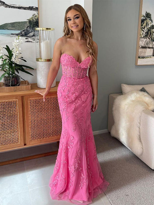 Evie |Mermaid Strapless Lace Prom Dress With Appliques - Prom Dress - DINIBLO 