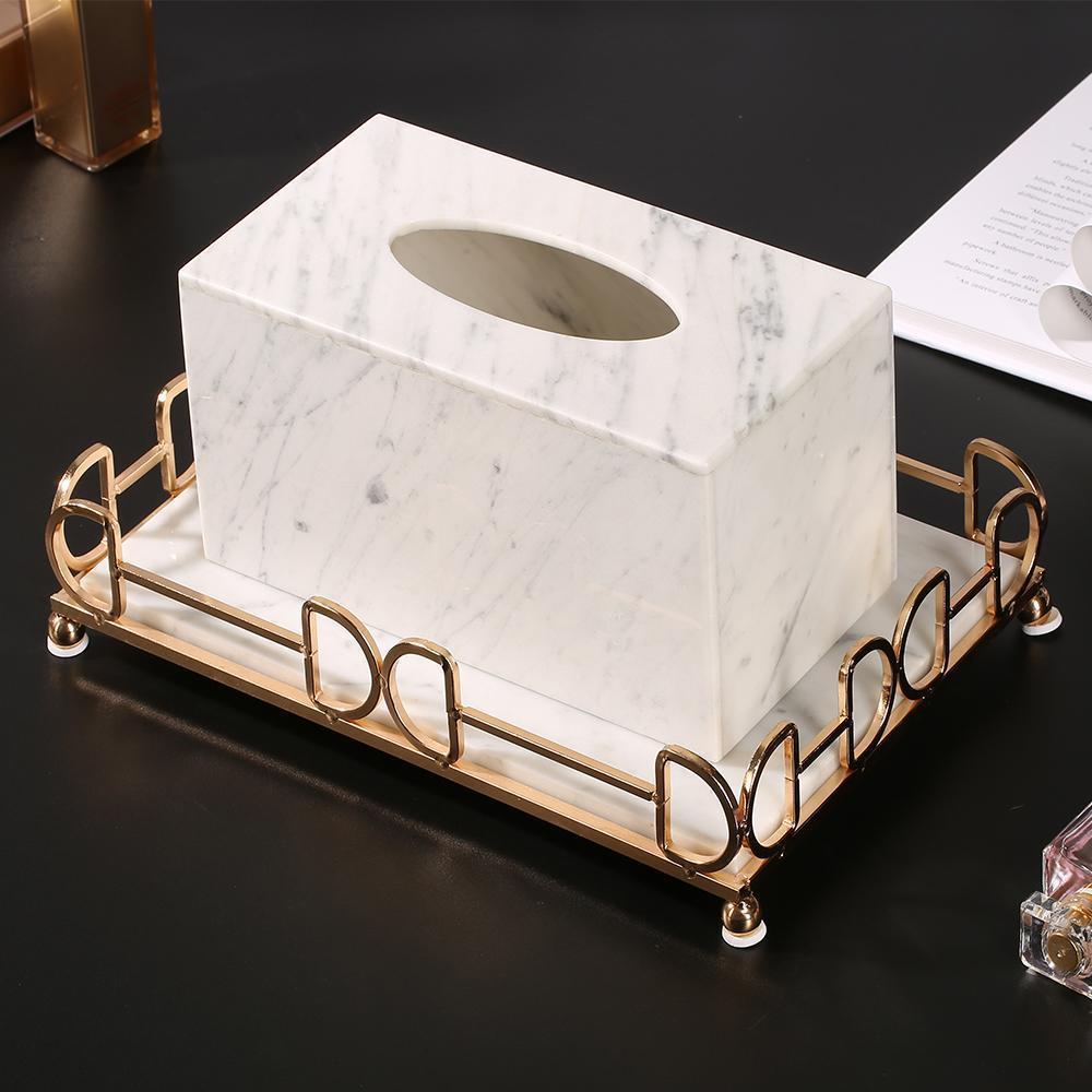 White Marble Tissue Holder Decorative Rectangular Tissue Box Holder - Home Decor > Storage Containers > Storage Trays - DINIBLO 