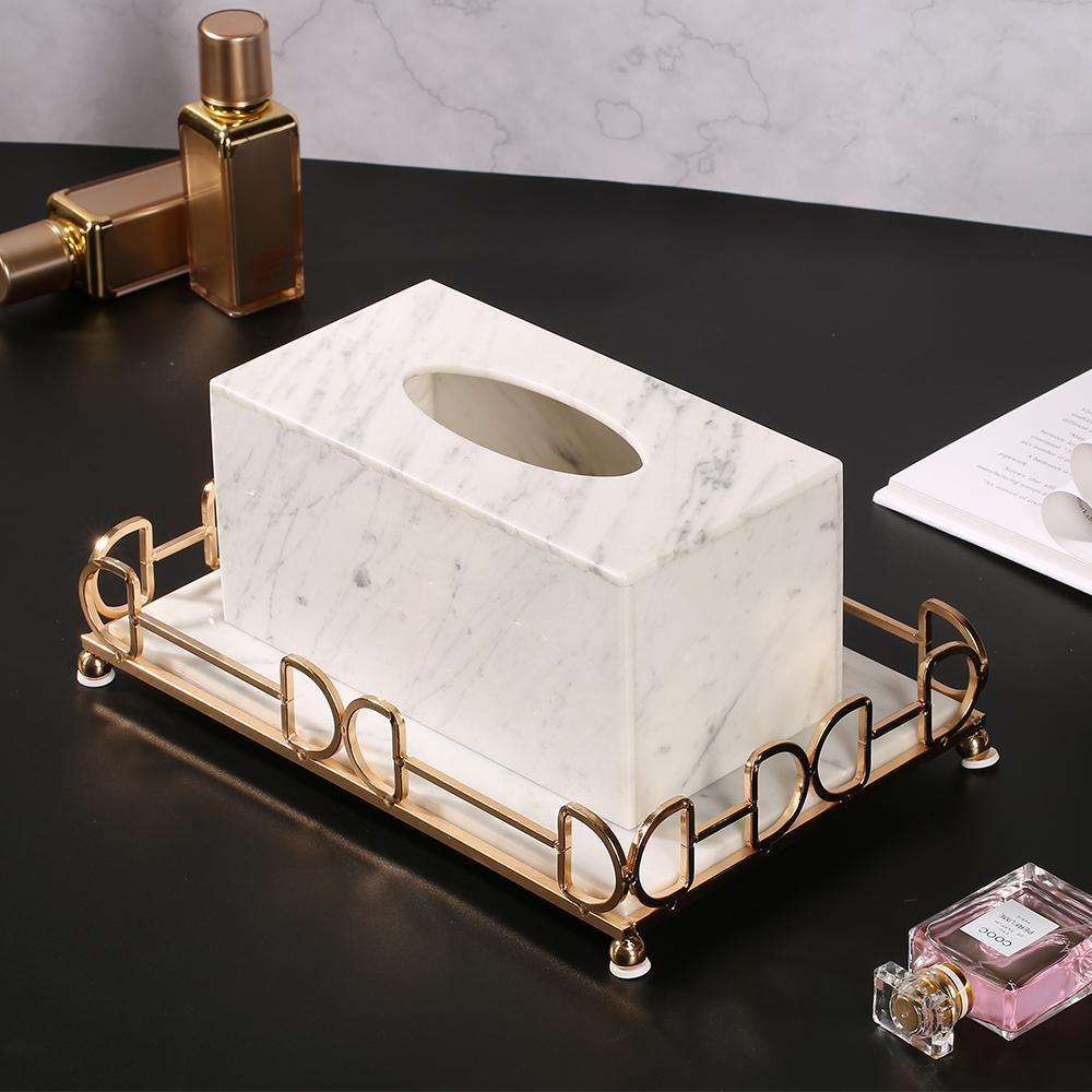 White Marble Tissue Holder Decorative Rectangular Tissue Box Holder - Home Decor > Storage Containers > Storage Trays - DINIBLO 