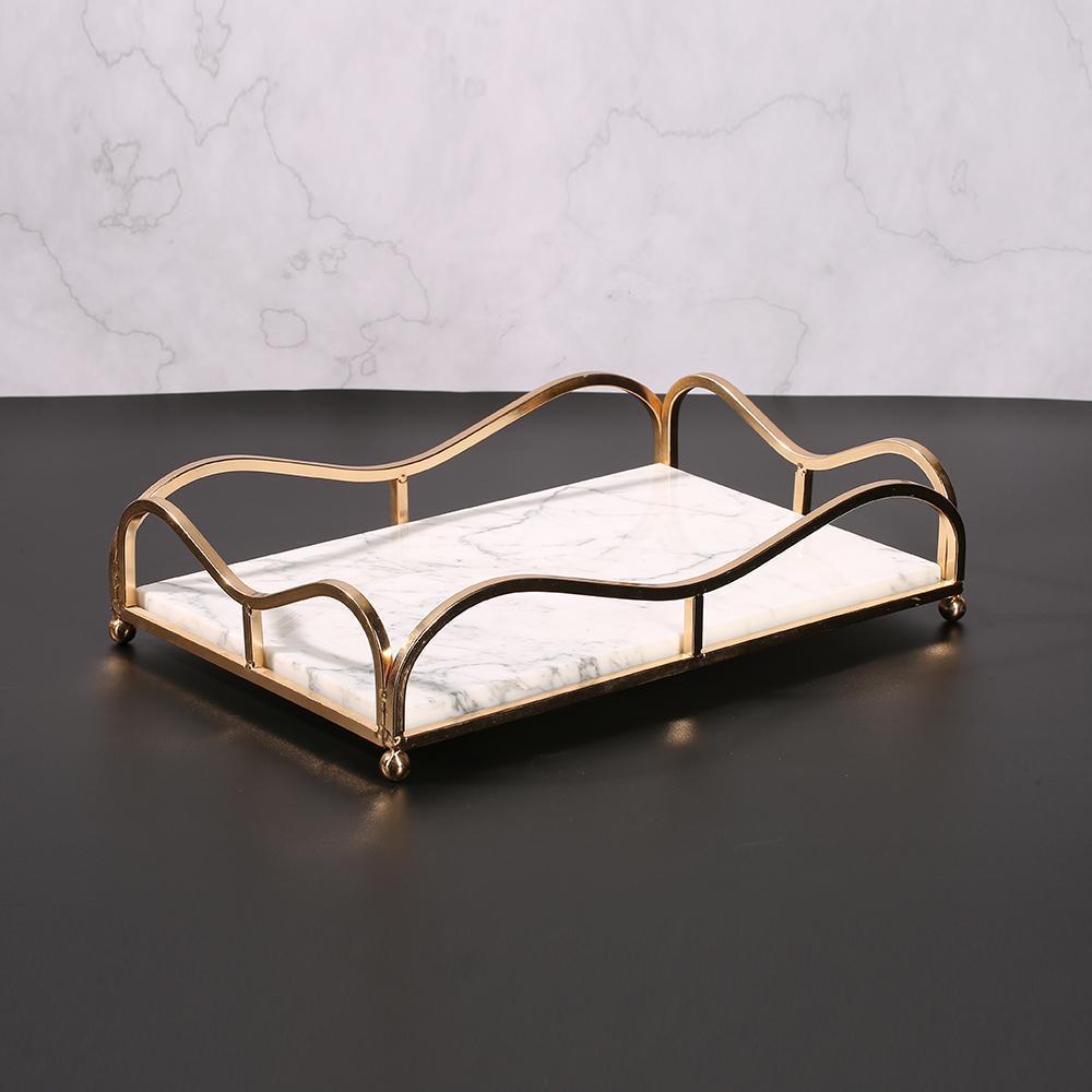 Rectangle Jewelry Perfume Tray Large Serving Tray with Gold Holder White - Organization > Storage Containers > Storage Trays - DINIBLO 