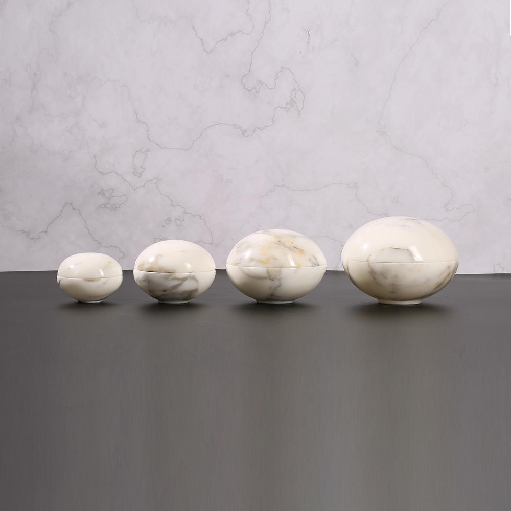 Round Custom Marble Family Ornament White Ornament Set with White Lids - Home Decor > Home Accessories > Decorative Objects - DINIBLO 