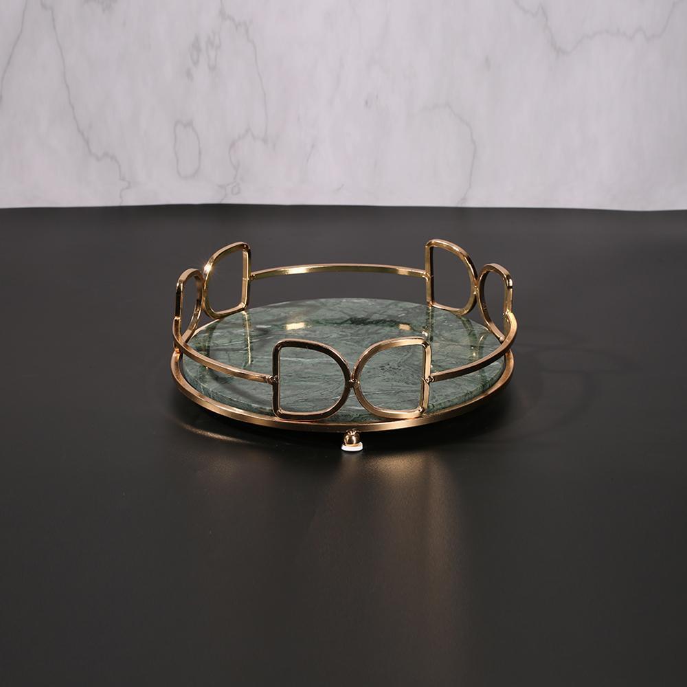 Marble Vanity Perfume Gold Holder Tray Storage Desk Tray Round Green - Home Decor > Storage Containers > Storage Trays - DINIBLO 