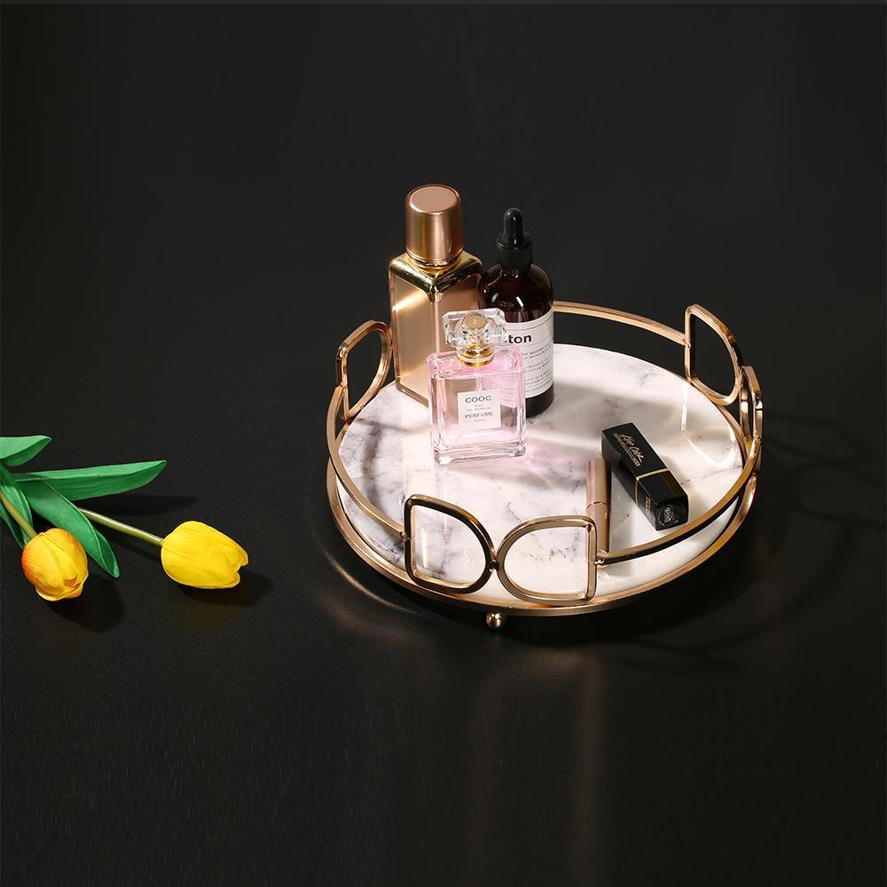 Marble Vanity Perfume Gold Holder Tray Storage Desk Tray Round Green - Home Decor > Storage Containers > Storage Trays - DINIBLO 