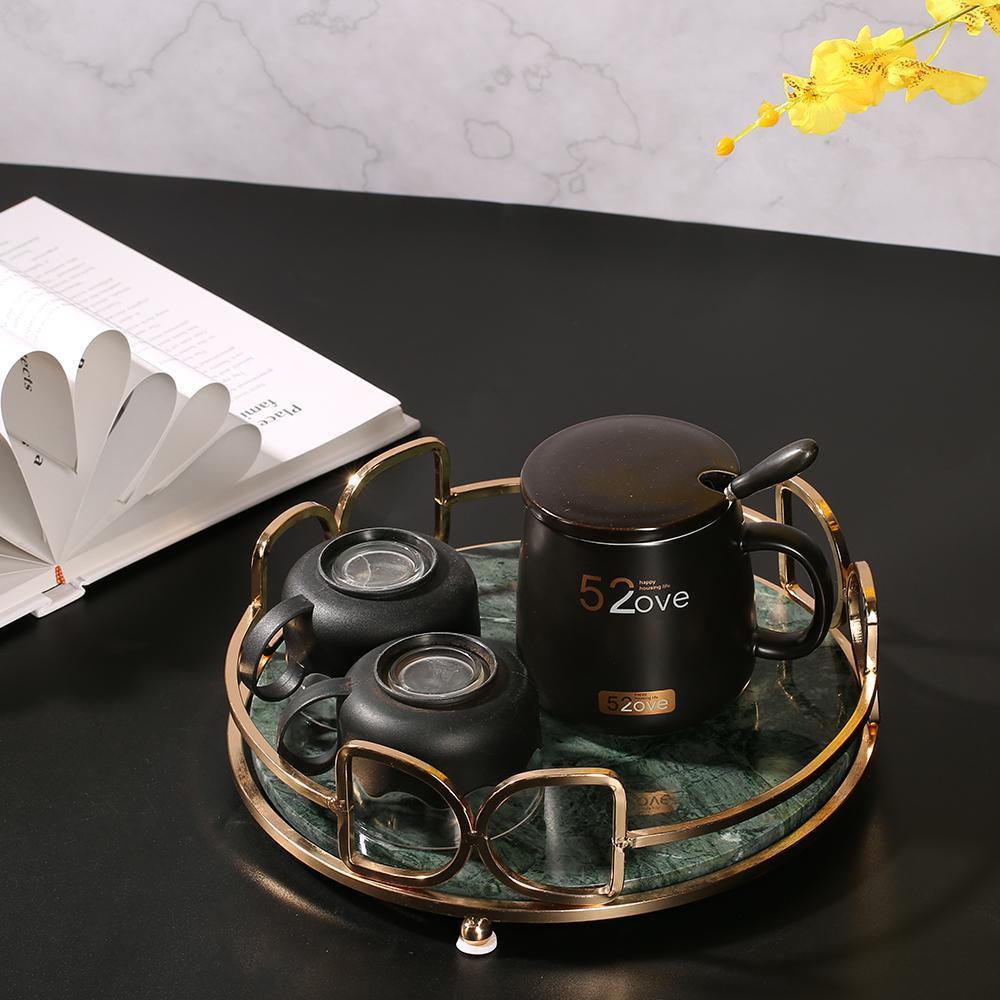 Marble Vanity Perfume Gold Holder Tray Storage Desk Tray Round Green - Home Decor > Storage Containers > Storage Trays - DINIBLO 