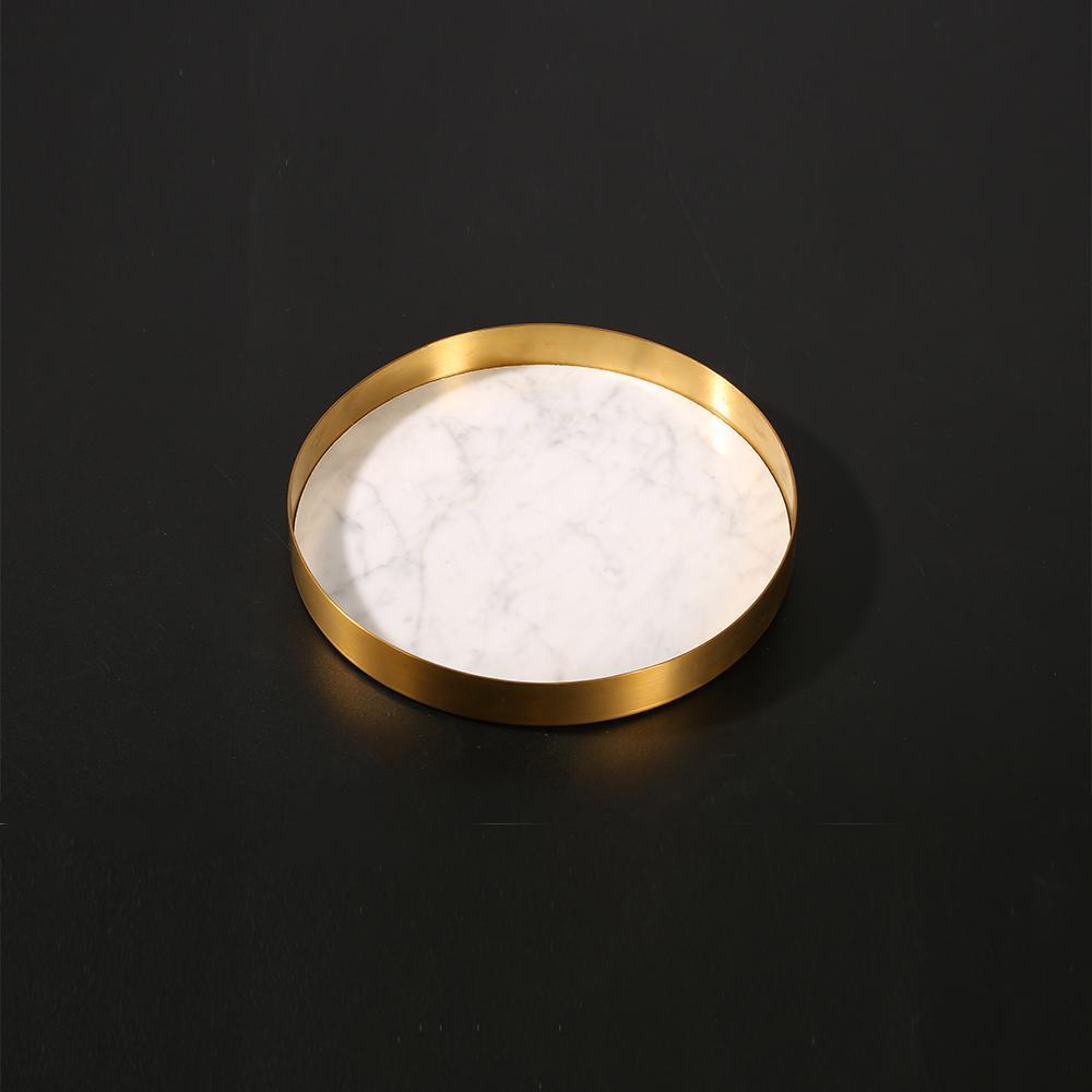 Small Marble Trinket Tray Change Ring Storage Tray with Gold Edge White Round - Home Decor > Storage Containers > Storage Trays - DINIBLO 