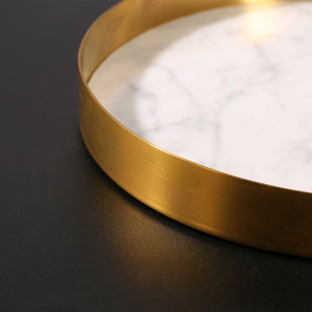 Small Marble Trinket Tray Change Ring Storage Tray with Gold Edge White Round - Home Decor > Storage Containers > Storage Trays - DINIBLO 