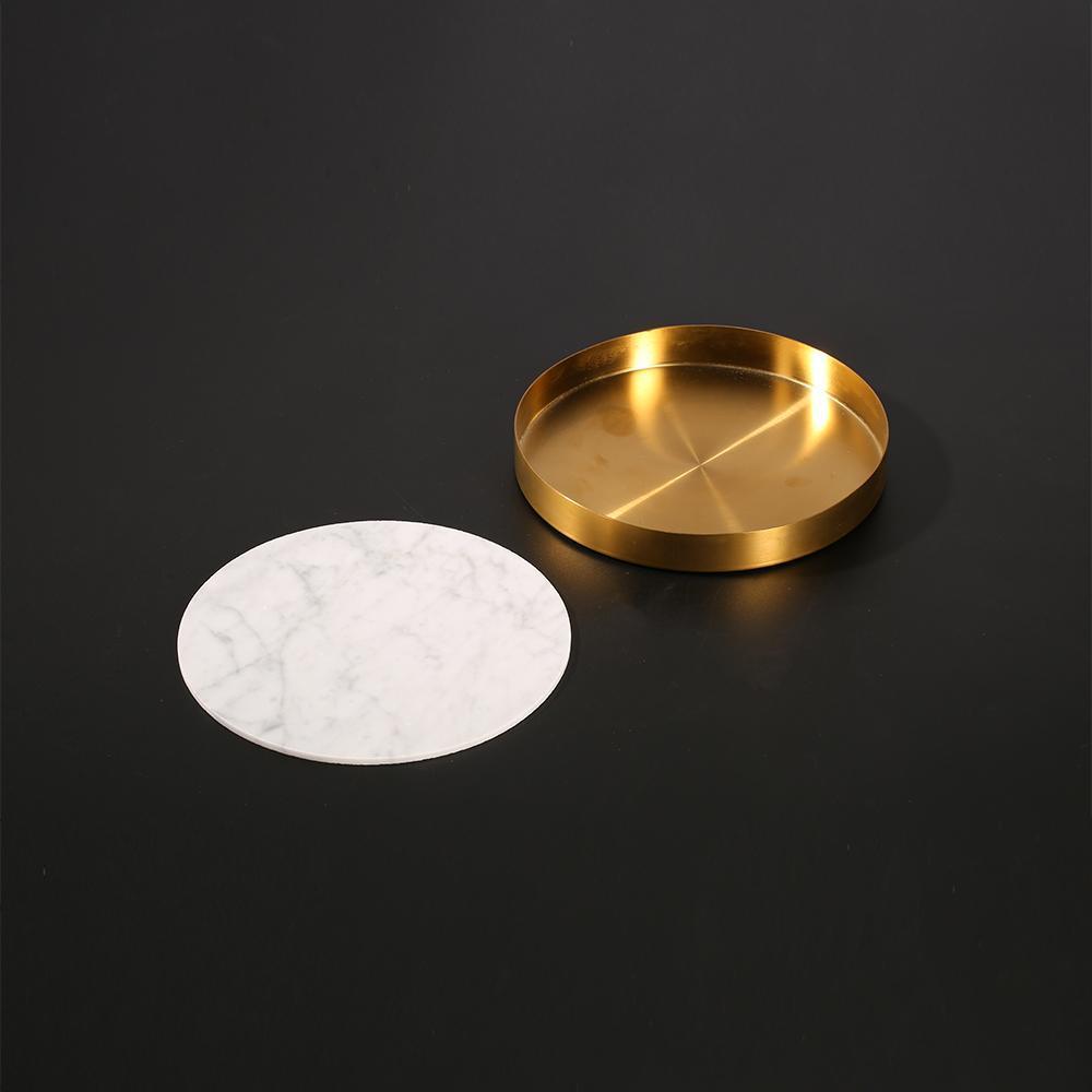 Small Marble Trinket Tray Change Ring Storage Tray with Gold Edge White Round - Home Decor > Storage Containers > Storage Trays - DINIBLO 