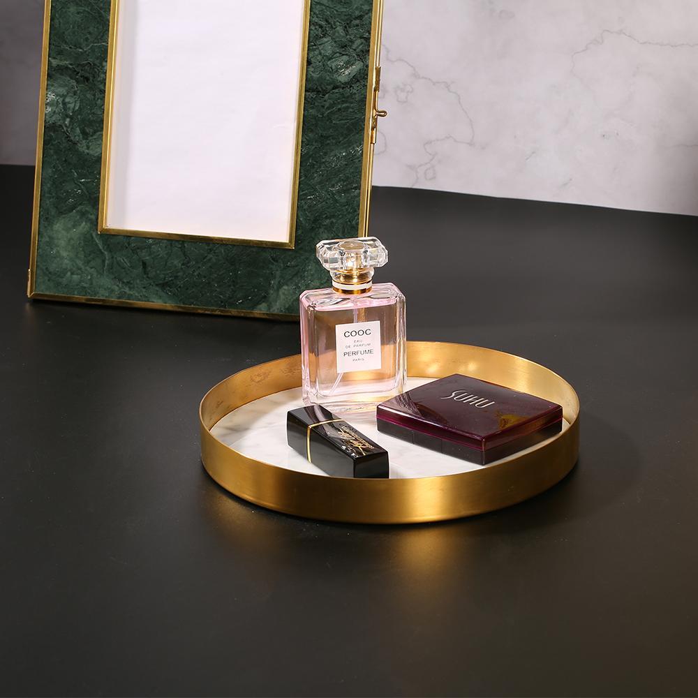 Small Marble Trinket Tray Change Ring Storage Tray with Gold Edge White Round - Home Decor > Storage Containers > Storage Trays - DINIBLO 