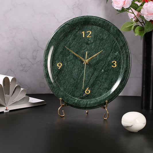 Green Marble Vintage Desk Clock Unique Decorative Table Clock Round - Home Decor > Home Accessories > Decorative Objects - DINIBLO 