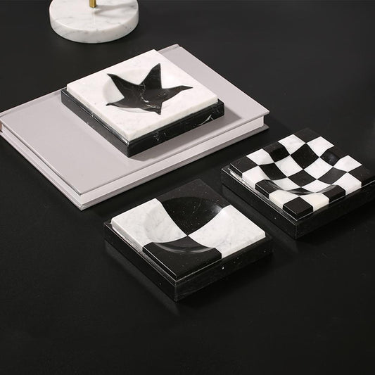 Marble Christmas Ornaments Square House Ornament Crafts White Black 3 Piece - Home Decor > Home Accessories > Decorative Objects - DINIBLO 