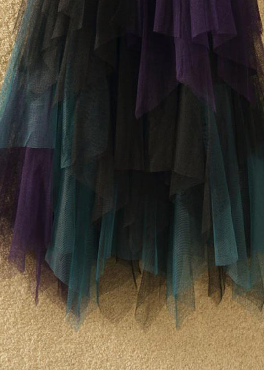 Art Casual Tulle Asymmetrical Patchwork Fall Skirt - Skirts - DINIBLO 