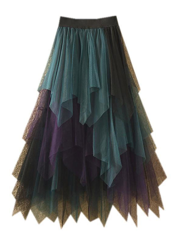 Art Casual Tulle Asymmetrical Patchwork Fall Skirt - Skirts - DINIBLO 