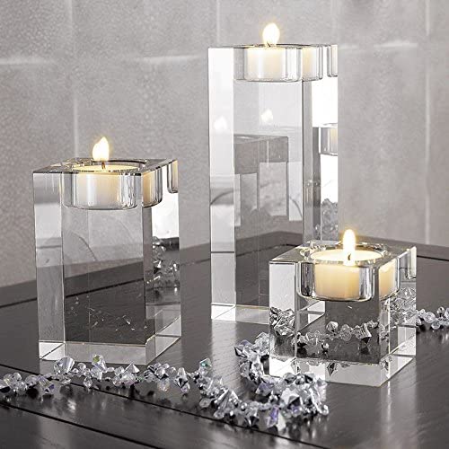 3-Piece Cuboid Crystal Candle Holder Clear Crystal Tea Light Holder - Home Decor > Candle holders & Lanterns > Candles & Candle holders - DINIBLO 