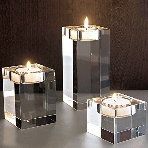 3-Piece Cuboid Crystal Candle Holder Clear Crystal Tea Light Holder - Home Decor > Candle holders & Lanterns > Candles & Candle holders - DINIBLO 