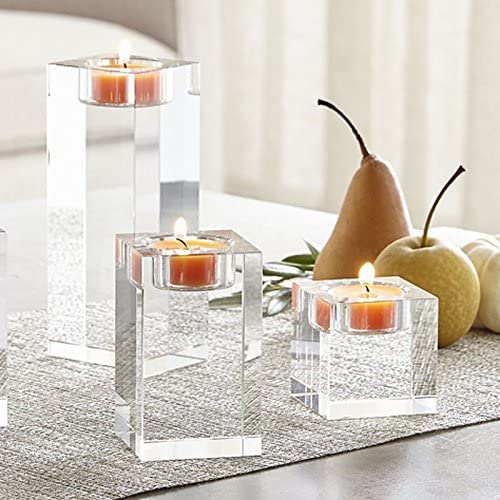 3-Piece Cuboid Crystal Candle Holder Clear Crystal Tea Light Holder - Home Decor > Candle holders & Lanterns > Candles & Candle holders - DINIBLO 