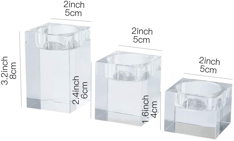 3-Piece Cuboid Crystal Candle Holder Clear Crystal Tea Light Holder - Home Decor > Candle holders & Lanterns > Candles & Candle holders - DINIBLO 