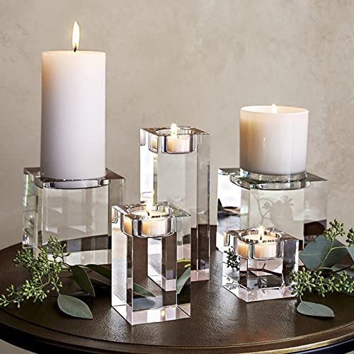 3-Piece Cuboid Crystal Candle Holder Clear Crystal Tea Light Holder - Home Decor > Candle holders & Lanterns > Candles & Candle holders - DINIBLO 