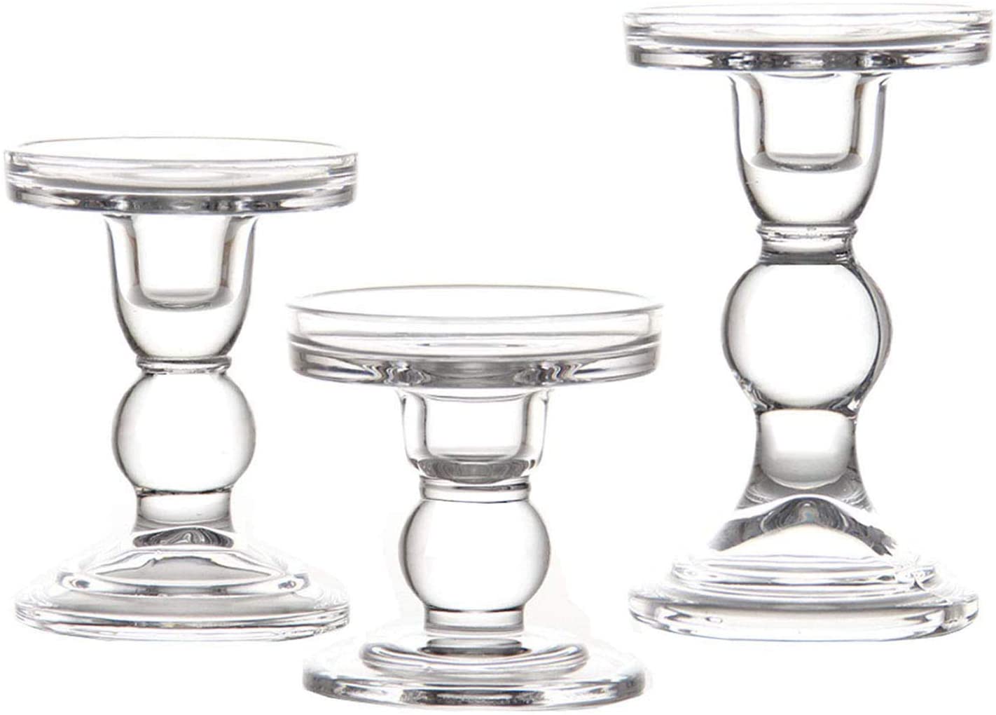 Clear Glass Candle Holder Elegant Pillar Taper Candlesticks Set of 3 - Home Decor > Candle holders & Lanterns > Candles & Candle holders - DINIBLO 