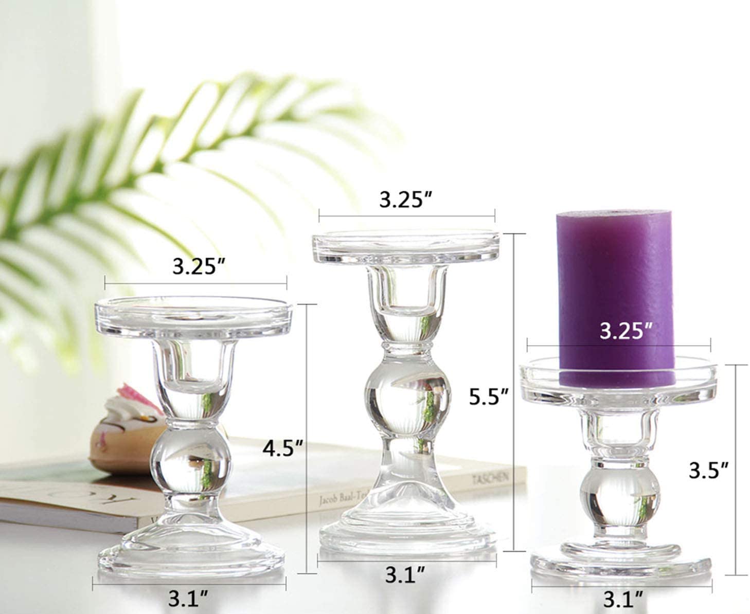 Clear Glass Candle Holder Elegant Pillar Taper Candlesticks Set of 3 - Home Decor > Candle holders & Lanterns > Candles & Candle holders - DINIBLO 