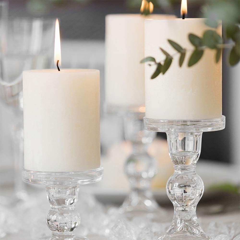 Clear Glass Candle Holder Elegant Pillar Taper Candlesticks Set of 3 - Home Decor > Candle holders & Lanterns > Candles & Candle holders - DINIBLO 