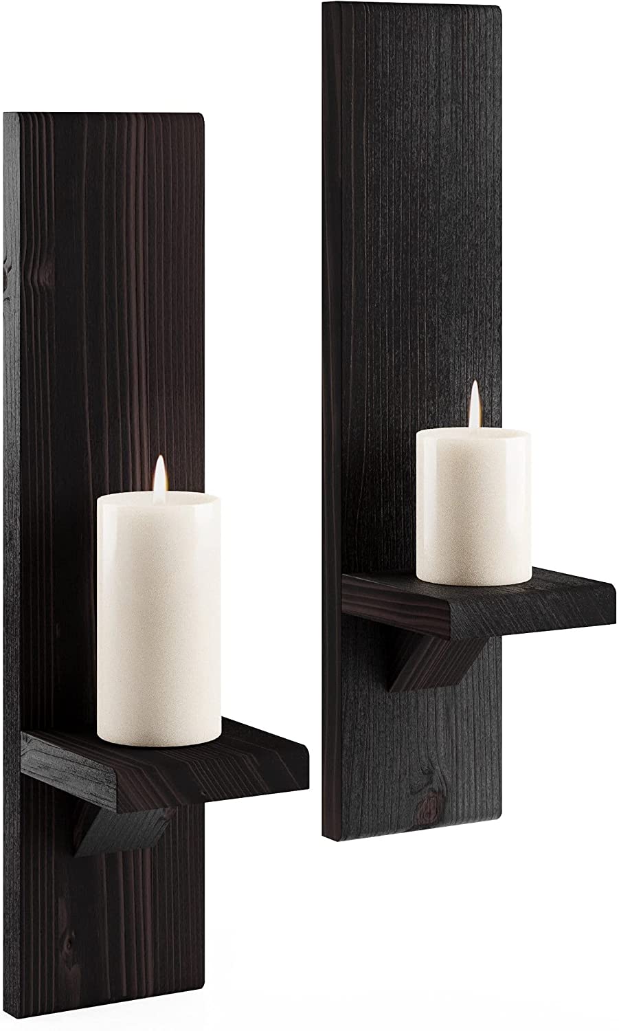 2Pcs Large Wooden Wall Mounted Candle Holder Rustic Pillar Candle Sconce - Home Decor > Candle holders & Lanterns > Candles & Candle holders - DINIBLO 