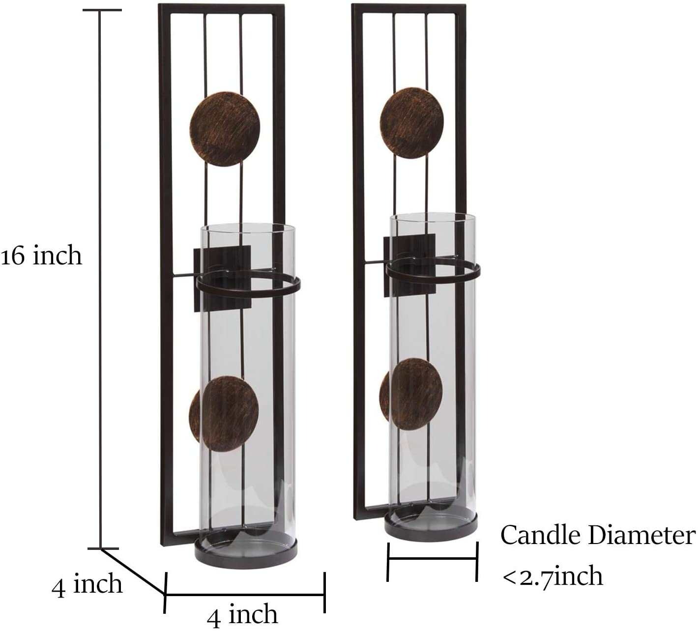 Wall Candle Holder Classic Metal Acrylic Wall Decorations Set of 2 - Home Decor > Candle holders & Lanterns > Candles & Candle holders - DINIBLO 