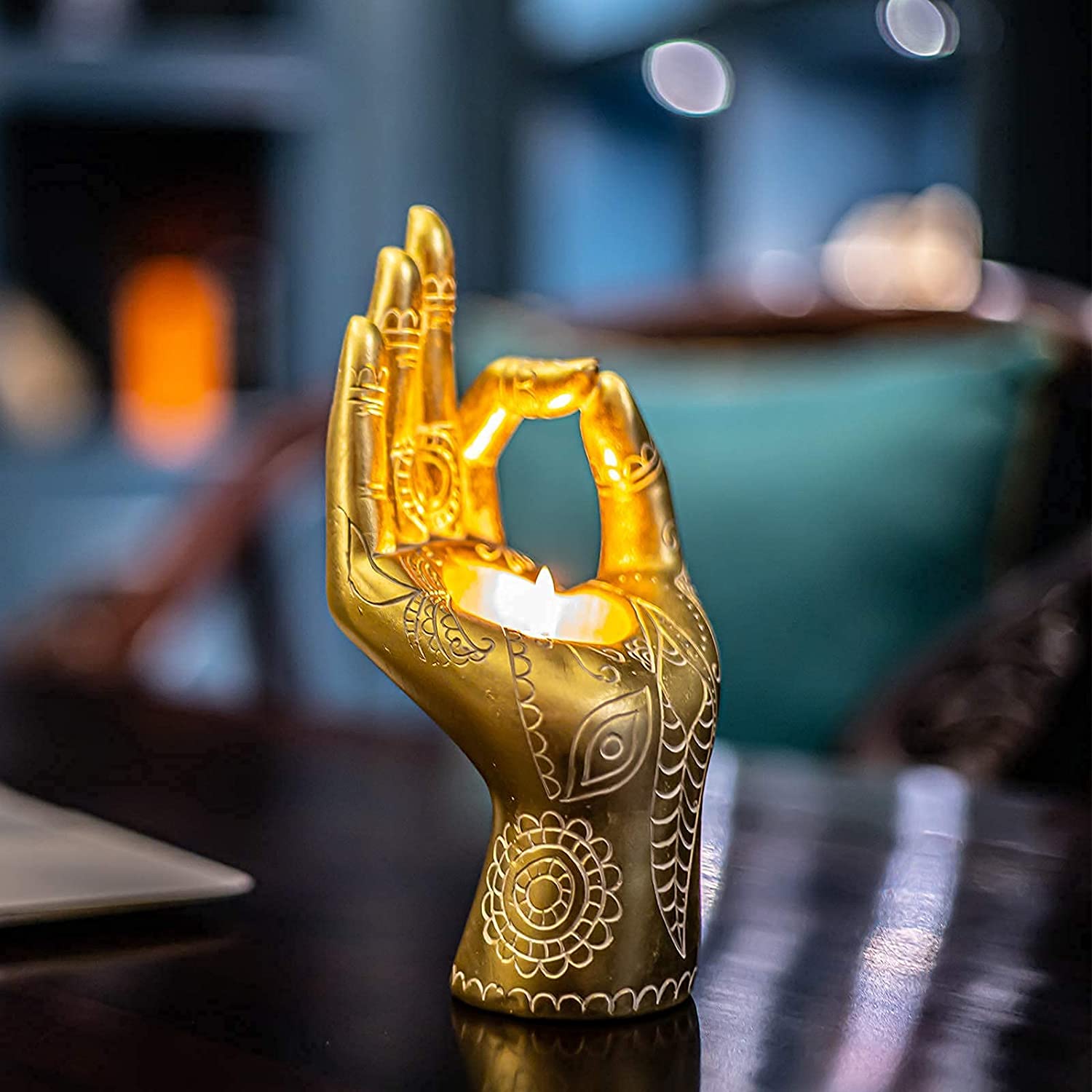 Buddha Hand Candle Holder Resin Mudra Candle Holder Decor Statues Home Office - Home Decor > Candle holders & Lanterns > Candles & Candle holders - DINIBLO 