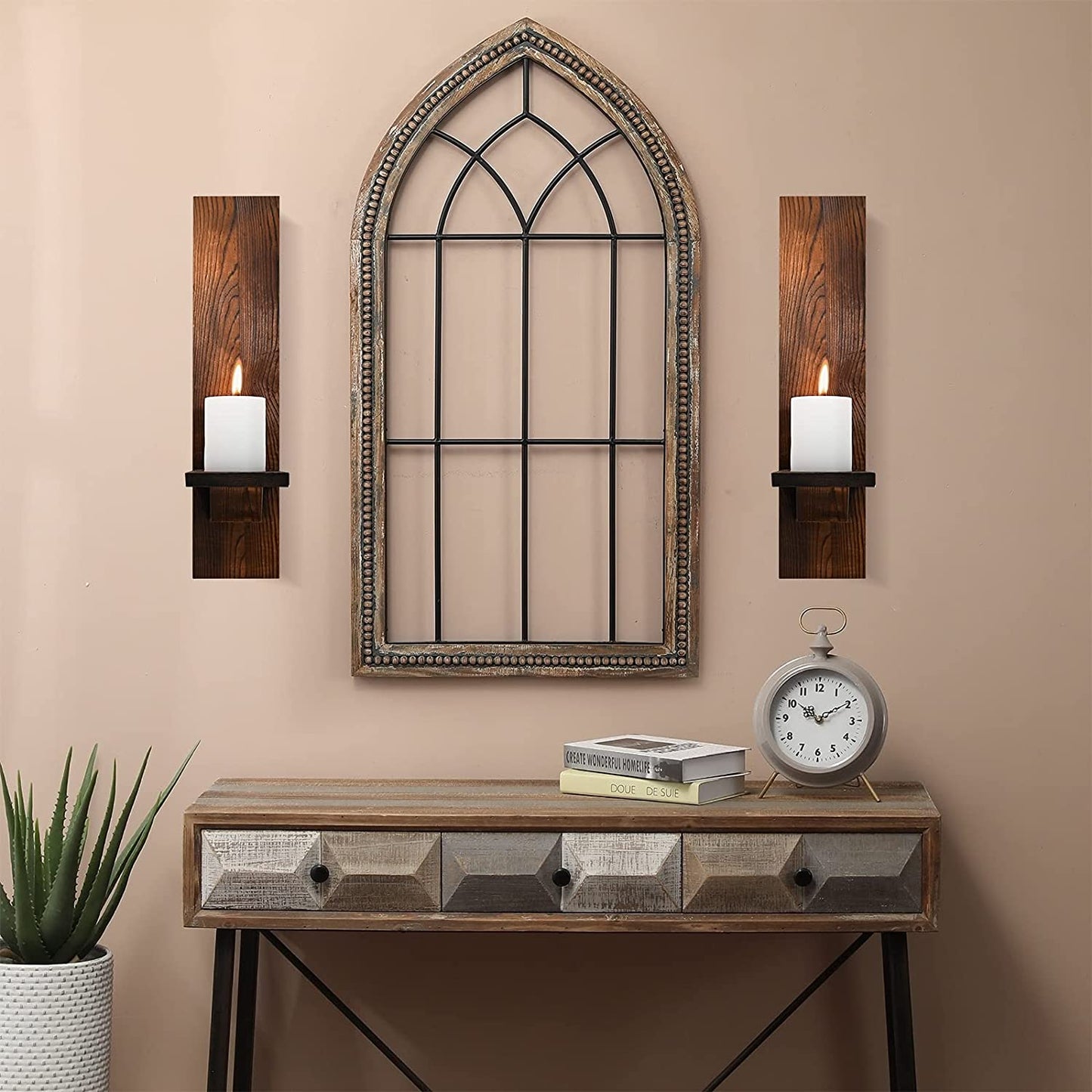 Decorative Wall Sconce Candle Holder Wooden Candle Holder Set of 2 - Home Decor > Candle holders & Lanterns > Candles & Candle holders - DINIBLO 