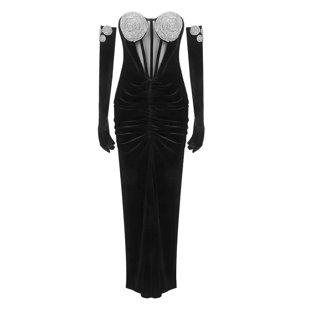 Black Velvet Maxi Dress - Dresses - DINIBLO 