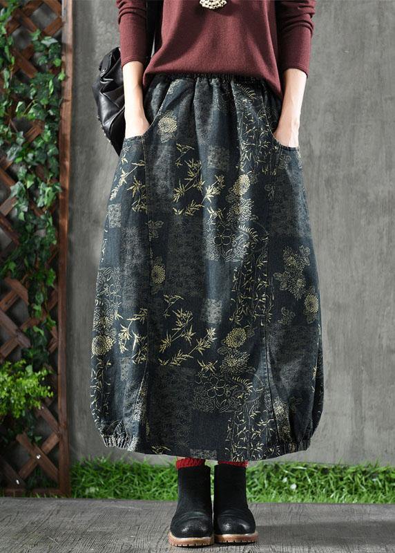 Beautiful Floral Elastic Waist Pockets Denim Skirts - Skirts - DINIBLO 