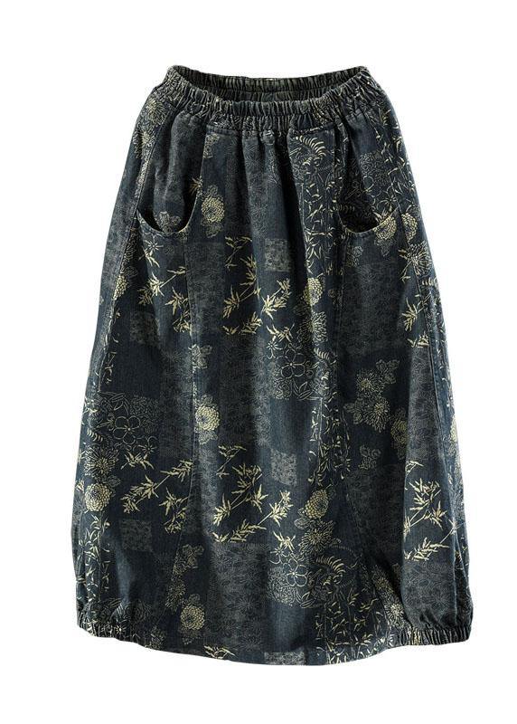 Beautiful Floral Elastic Waist Pockets Denim Skirts - Skirts - DINIBLO 