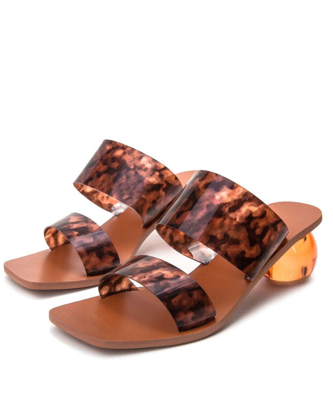 Beautiful Leopard Print Peep Toe Chunky Sandals Faux Leather - Slide Sandals - DINIBLO 