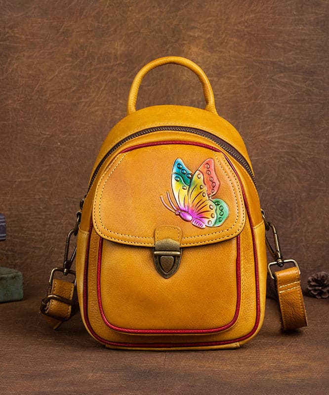 Beautiful Yellow Embossing Paitings Calf Leather Backpack Bag - Backpack Bag - DINIBLO 