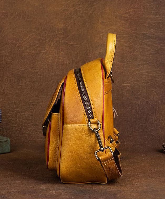 Beautiful Yellow Embossing Paitings Calf Leather Backpack Bag - Backpack Bag - DINIBLO 