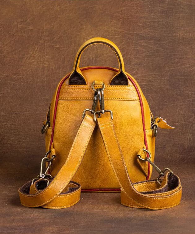 Beautiful Yellow Embossing Paitings Calf Leather Backpack Bag - Backpack Bag - DINIBLO 