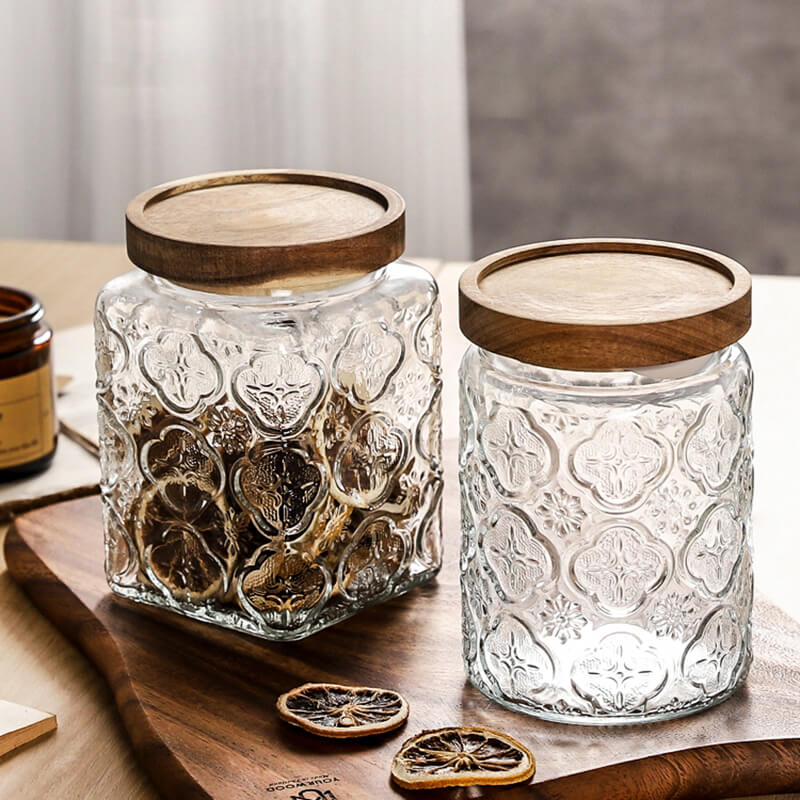 Begonia Embossed Glass Storage Jar - Kitchen supplies - DINIBLO 